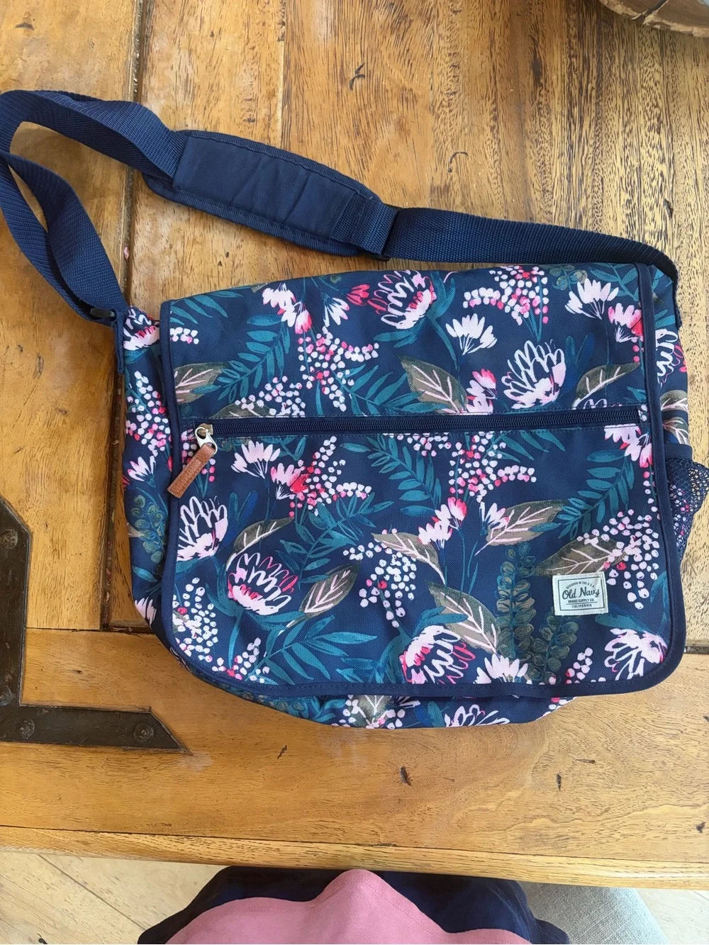 Old Navy Navy Floral Crossbody Messenger Bag Y2K